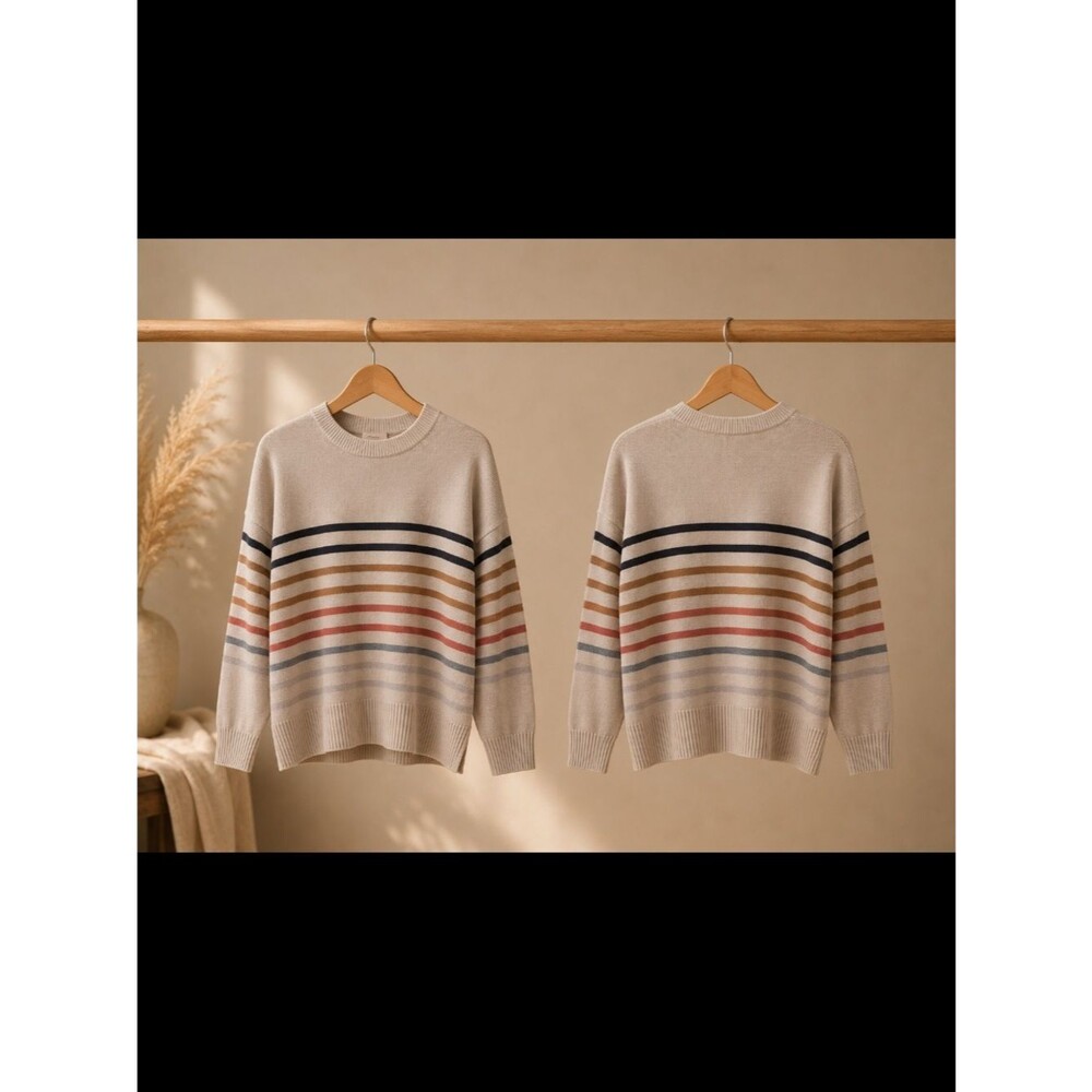 Philosophy Cream Crewneck Sweater with Multicolor Stripes 3x